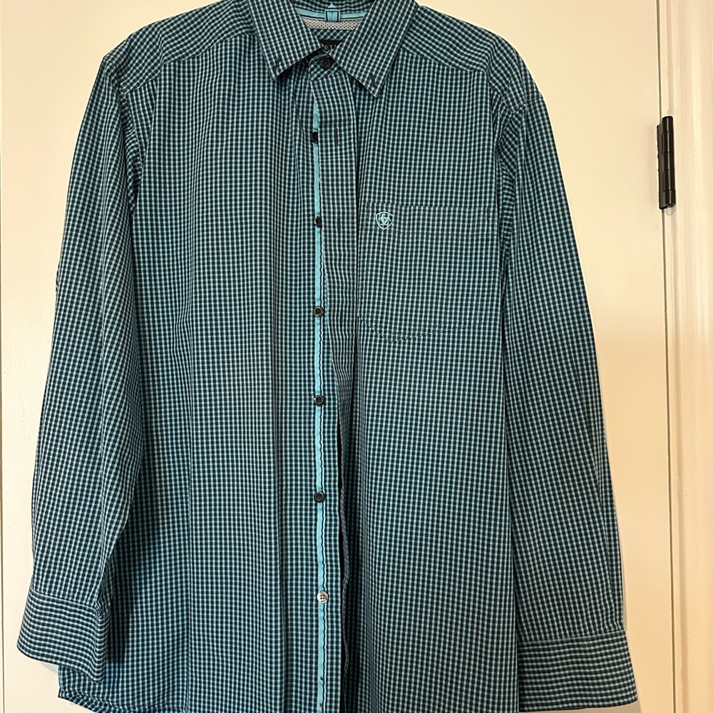 Ariat Men's Teal Checkered Button Down Shirt